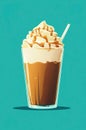 Illustration of glass of frappuccino on blue background. Royalty Free Stock Photo